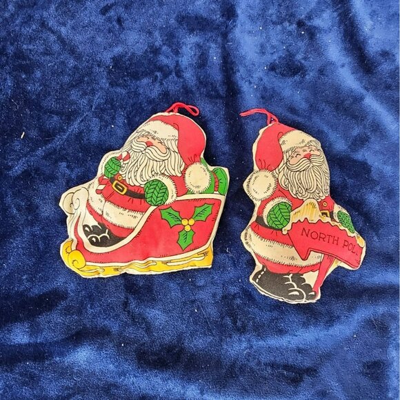 Vintage Set Of Two‎ Santa Clause Felt Christmas Ornaments - Picture 1 of 7